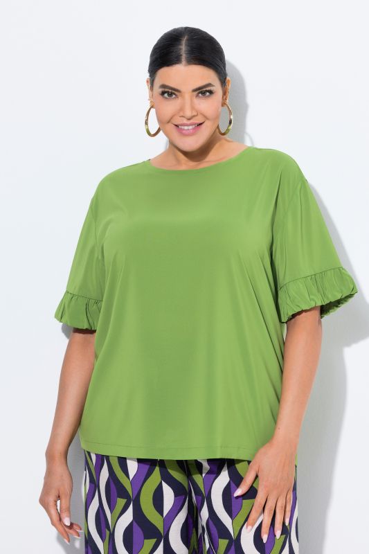 Mixed Material Ruffle Cuff Tee