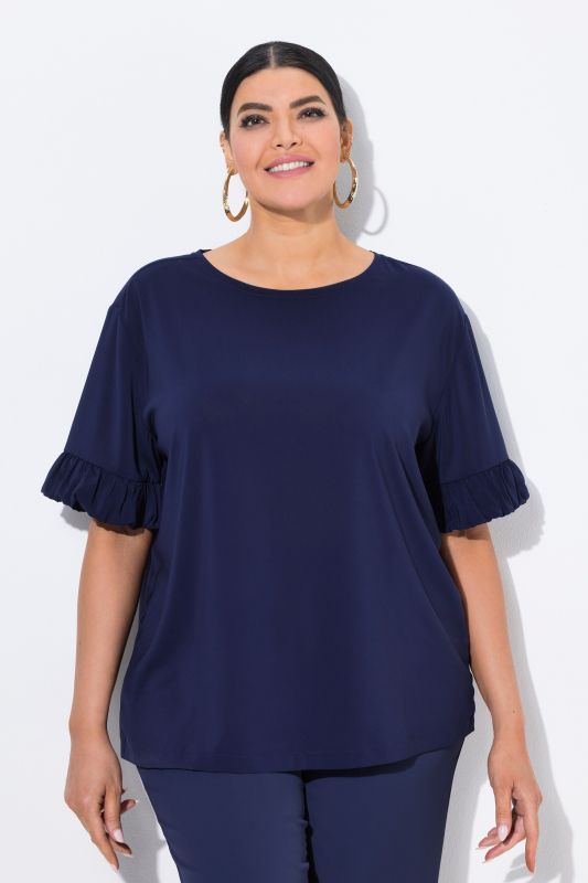 Mixed Material Ruffle Cuff Tee