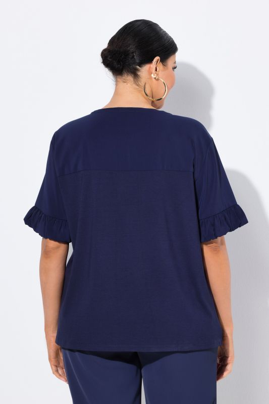 Mixed Material Ruffle Cuff Tee