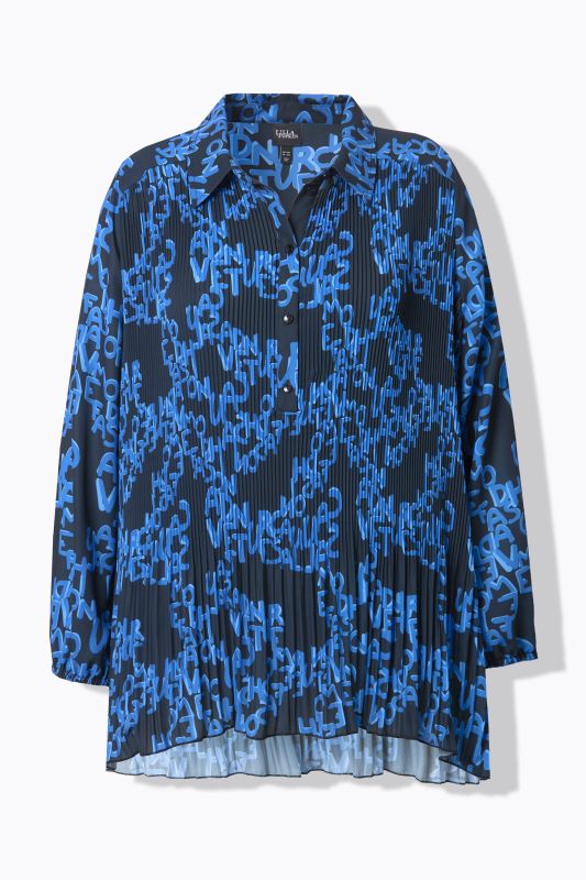 Letter Print Long Sleeve Pleated Blouse