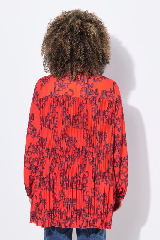 Letter Print Long Sleeve Pleated Blouse
