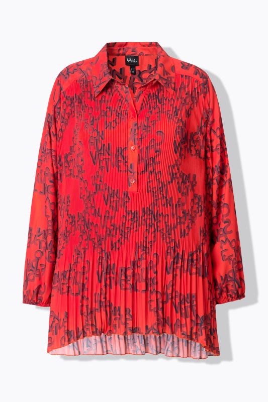 Letter Print Long Sleeve Pleated Blouse