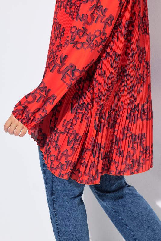 Letter Print Long Sleeve Pleated Blouse