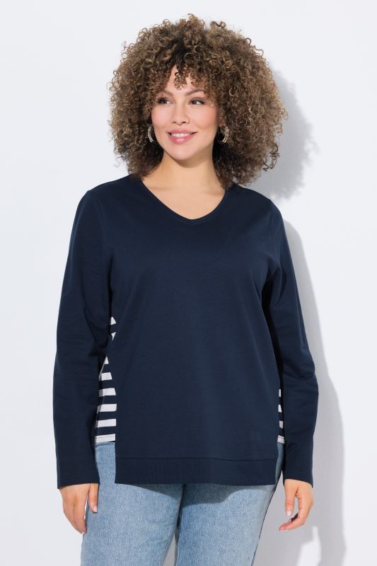 Stripe Panel Long Sleeve V-Neck Sweatshirt
