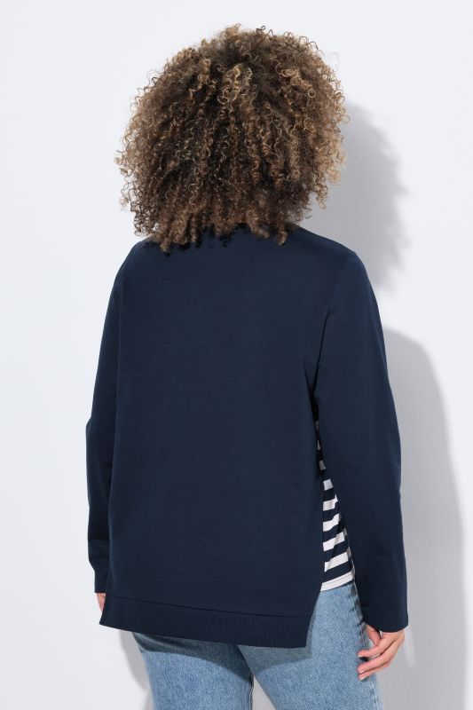 Stripe Panel Long Sleeve V-Neck Sweatshirt