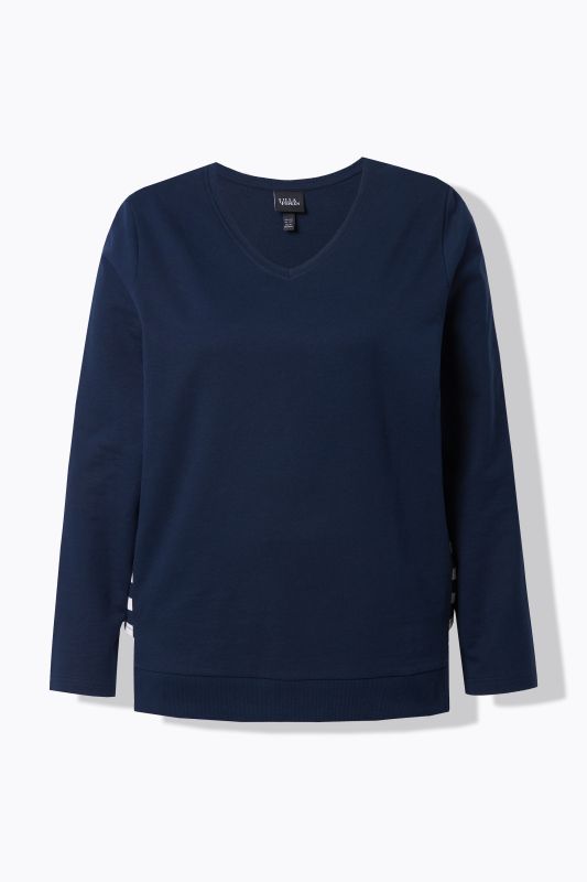 Stripe Panel Long Sleeve V-Neck Sweatshirt