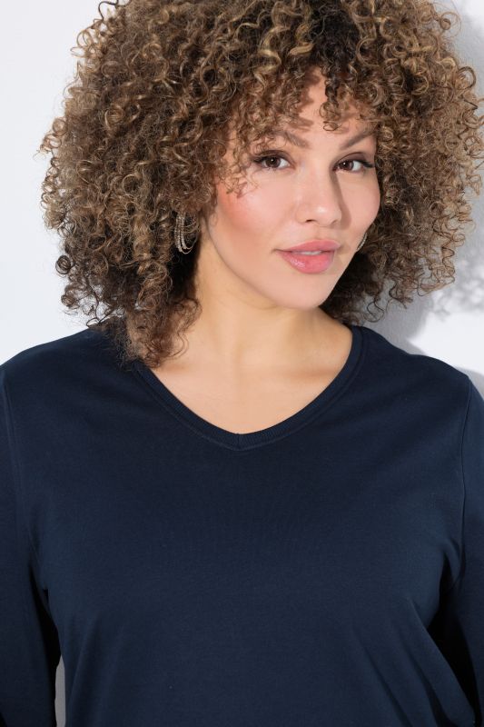 Stripe Panel Long Sleeve V-Neck Sweatshirt