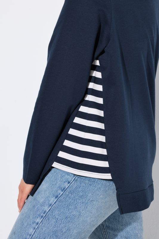 Stripe Panel Long Sleeve V-Neck Sweatshirt