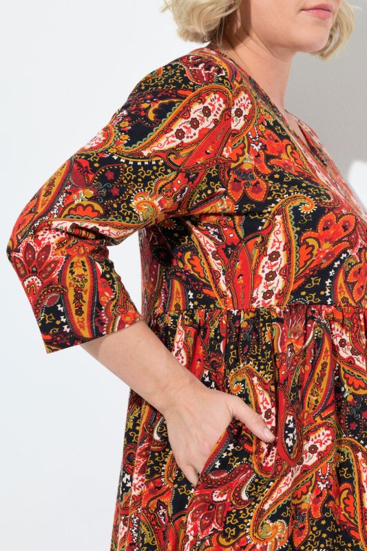 Paisley Empire Knit A-Line Pocket Dress