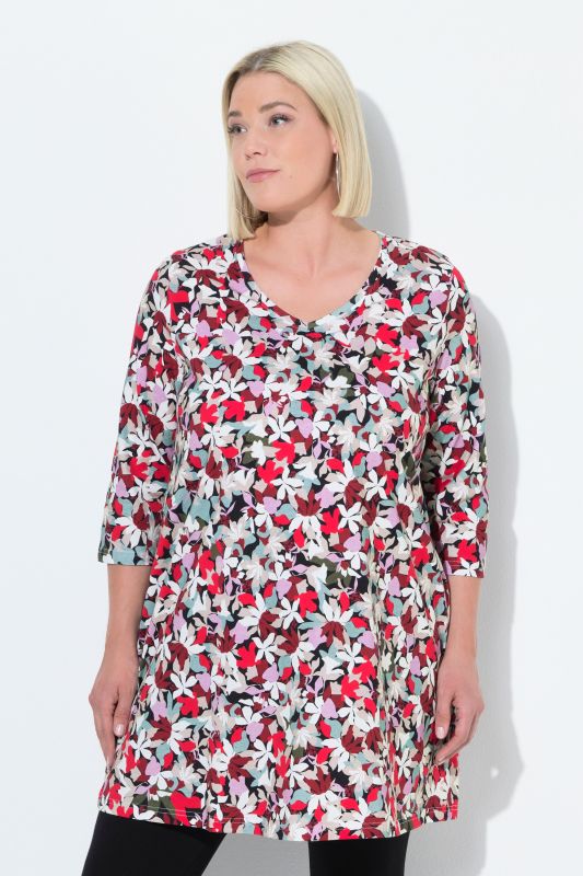 Mixed Floral 3/4 Sleeve Knit Tunic