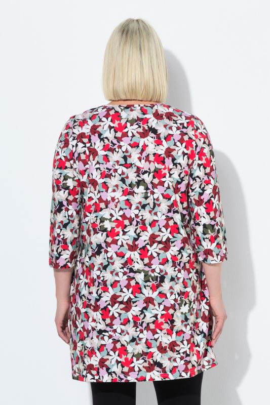 Mixed Floral 3/4 Sleeve Knit Tunic