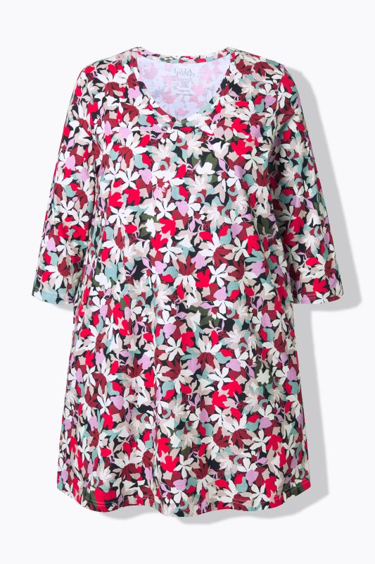 Mixed Floral 3/4 Sleeve Knit Tunic