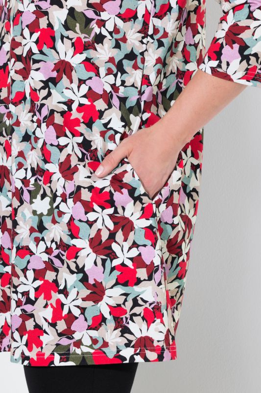 Mixed Floral 3/4 Sleeve Knit Tunic