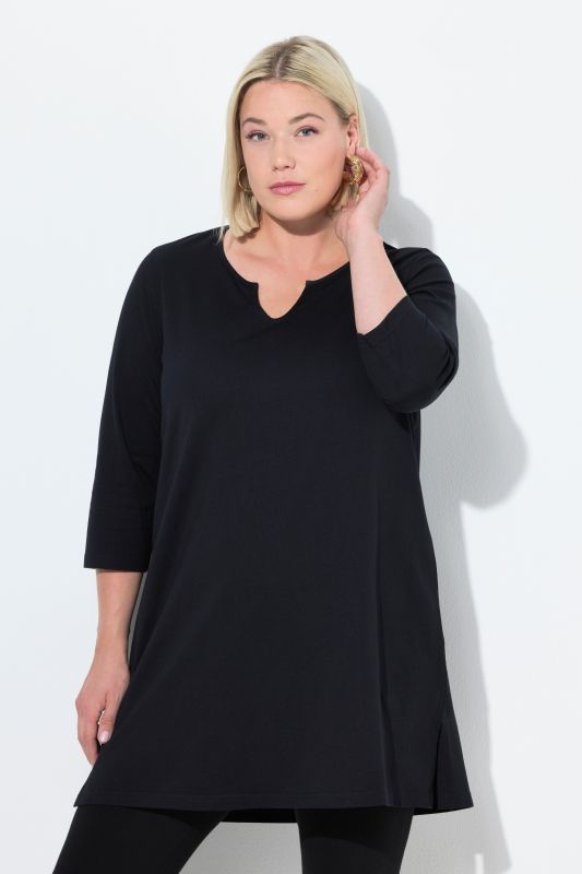 Round Notch Neck Knit 3/4 Sleeve Tunic