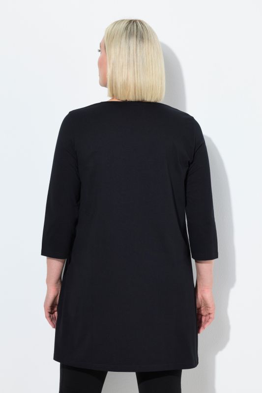 Round Notch Neck Knit 3/4 Sleeve Tunic