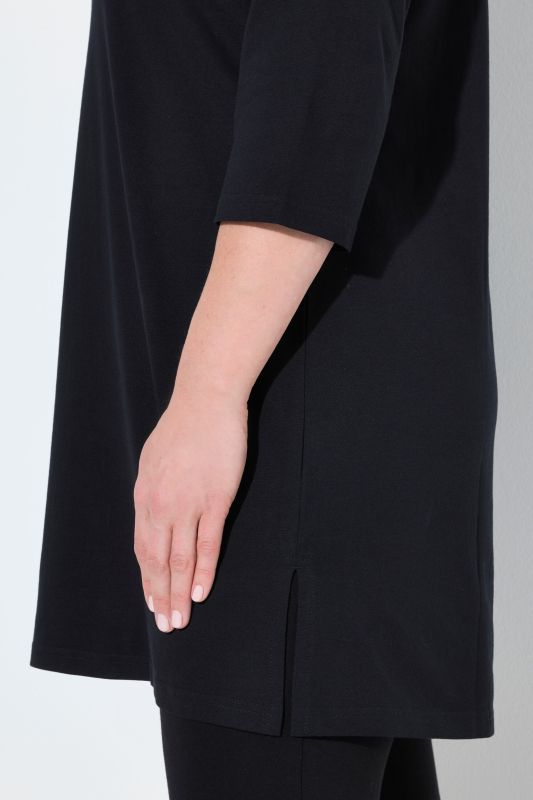 Round Notch Neck Knit 3/4 Sleeve Tunic