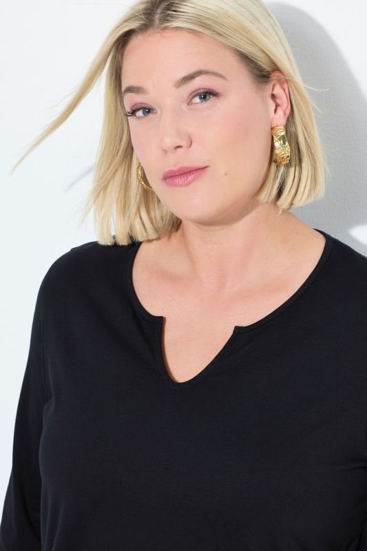 Round Notch Neck Knit 3/4 Sleeve Tunic