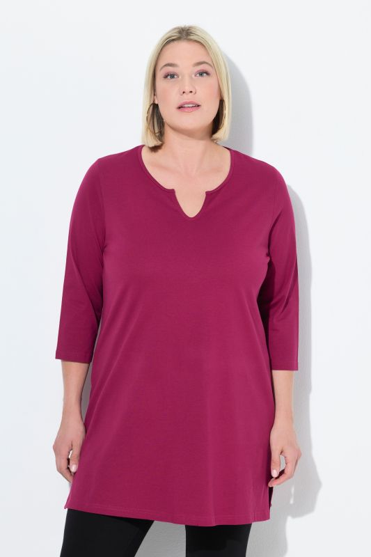 Round Notch Neck Knit 3/4 Sleeve Tunic