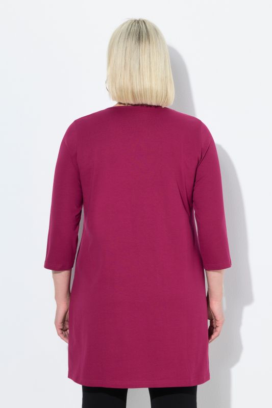 Round Notch Neck Knit 3/4 Sleeve Tunic