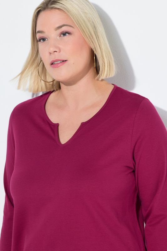 Round Notch Neck Knit 3/4 Sleeve Tunic