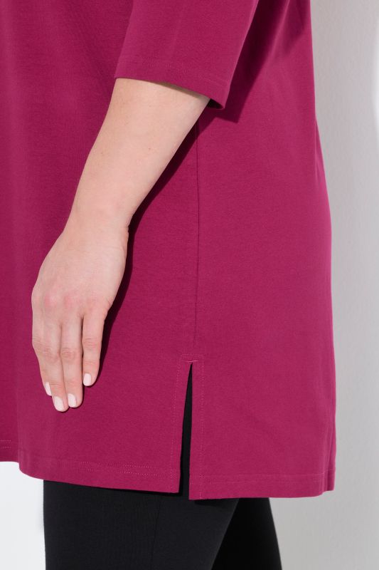 Round Notch Neck Knit 3/4 Sleeve Tunic