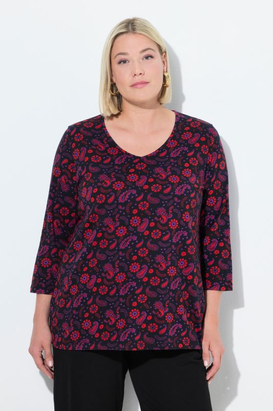 Electric Floral 3/4 Sleeve Paisley Tee