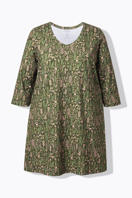 Mixed Floral Print 3/4 Sleeve Knit Tunic