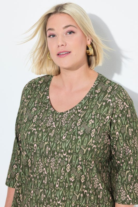 Mixed Floral Print 3/4 Sleeve Knit Tunic