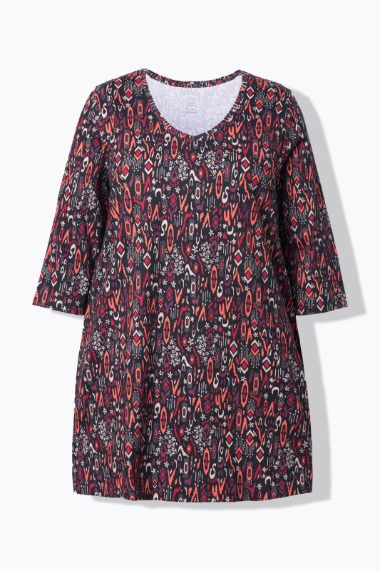 Mixed Floral Print 3/4 Sleeve Knit Tunic