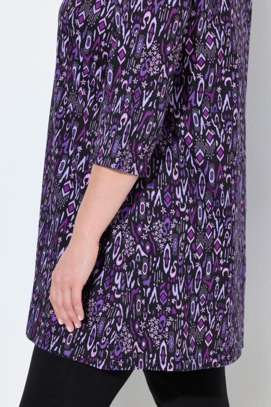 Mixed Floral Print 3/4 Sleeve Knit Tunic