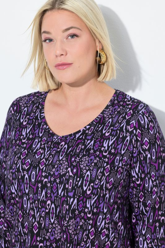 Mixed Floral Print 3/4 Sleeve Knit Tunic