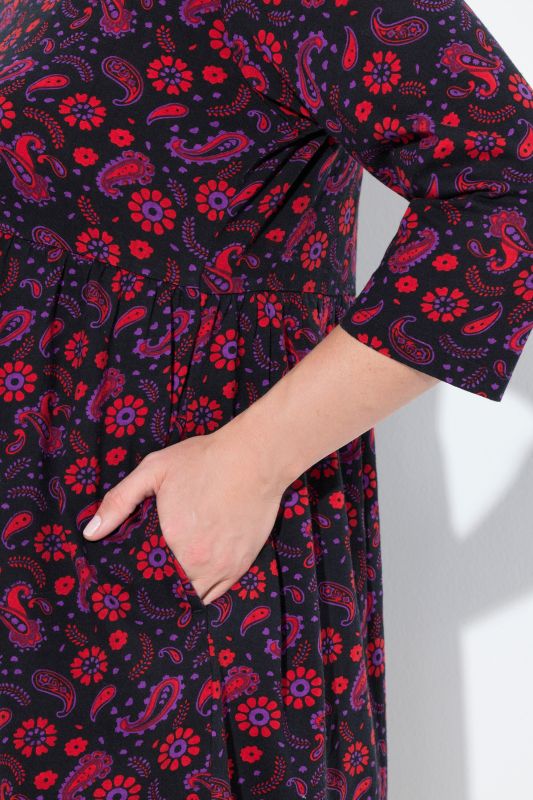 Electric Paisley Empire Knit A-Line Pocket Dress