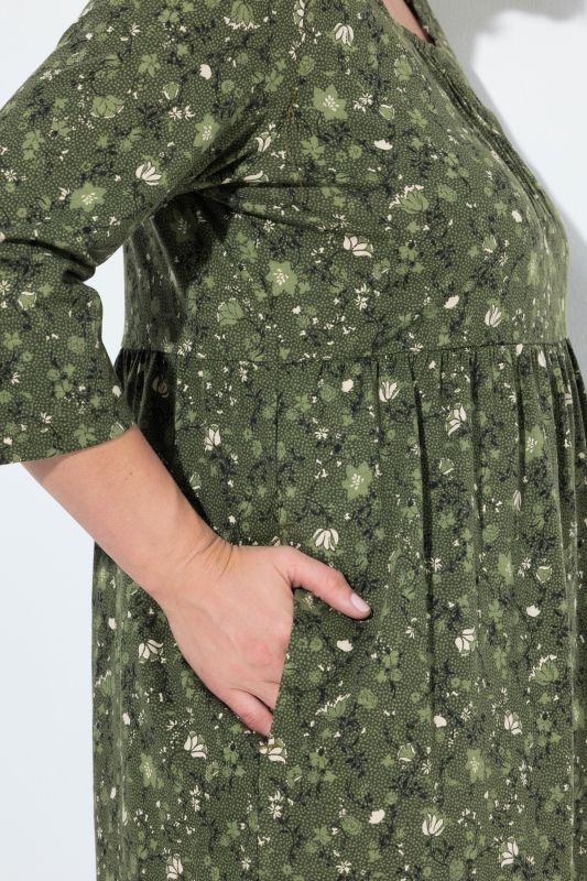 Twisting Floral Empire Knit A-Line Pocket Dress