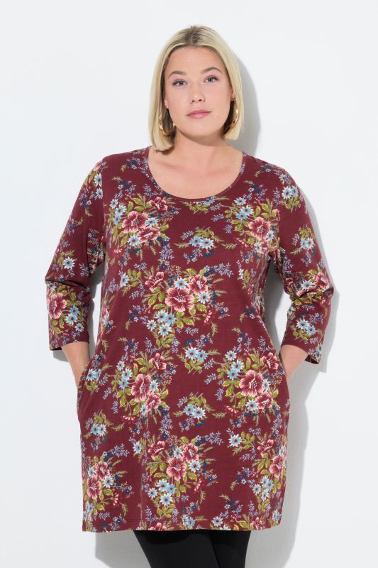 Country Floral 3/4 Sleeve Pocket Knit Tunic