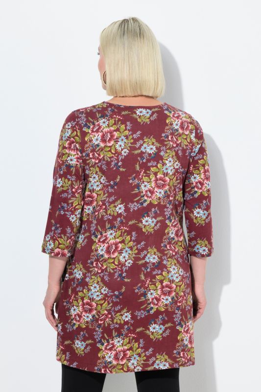 Country Floral 3/4 Sleeve Pocket Knit Tunic