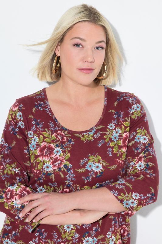 Country Floral 3/4 Sleeve Pocket Knit Tunic