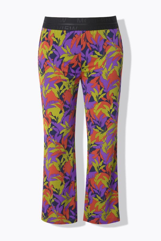 Leaf Print Elastic Waist Pants