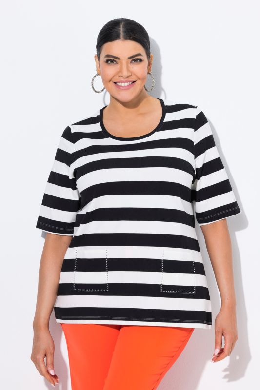 Striped Rhinestone Detail Short Sleeve Tee