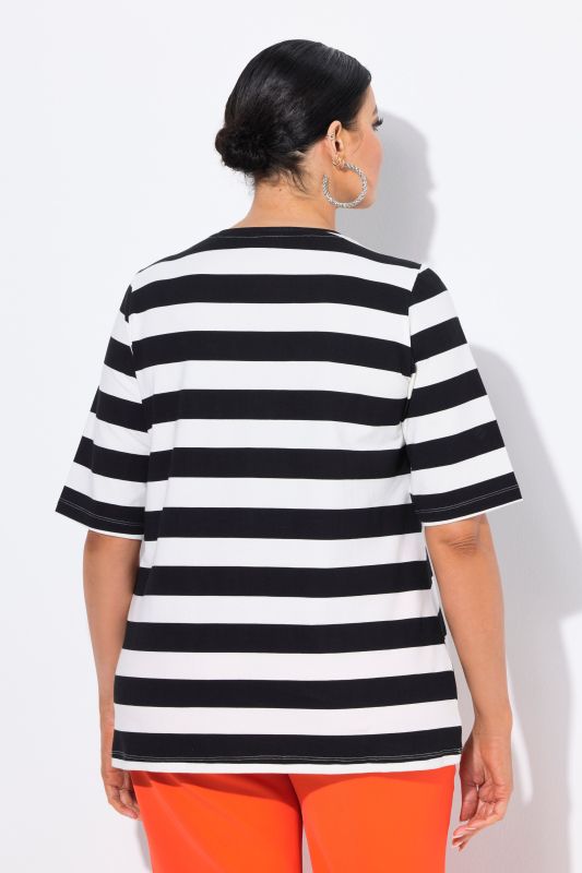 Striped Rhinestone Detail Short Sleeve Tee