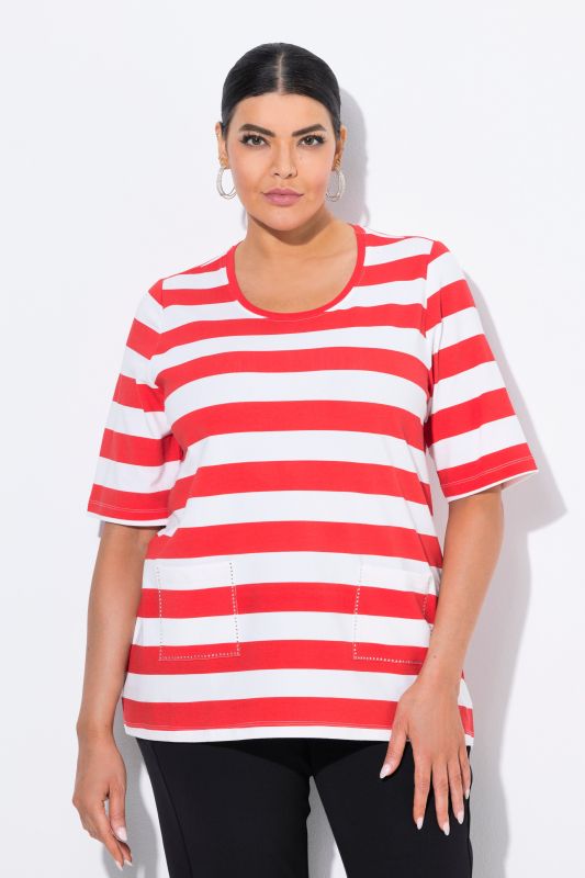 Striped Rhinestone Detail Short Sleeve Tee