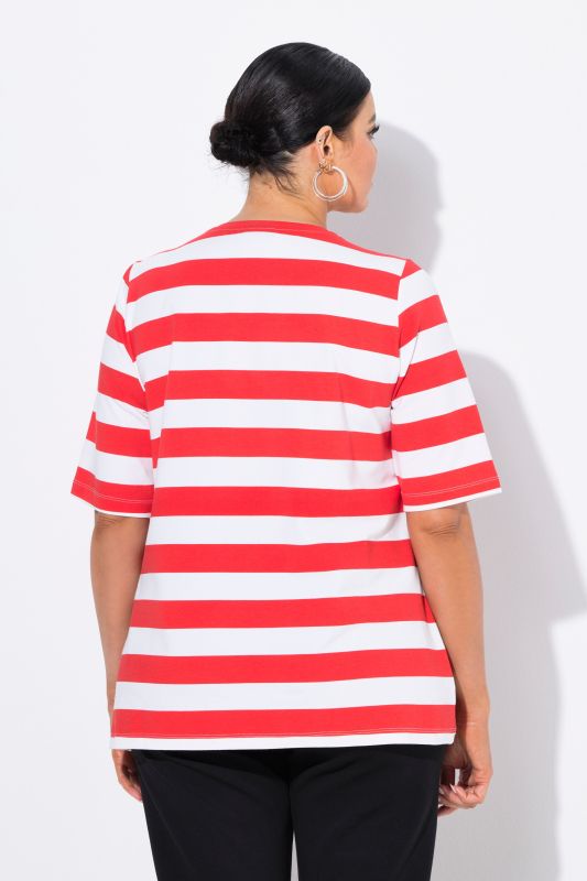 Striped Rhinestone Detail Short Sleeve Tee