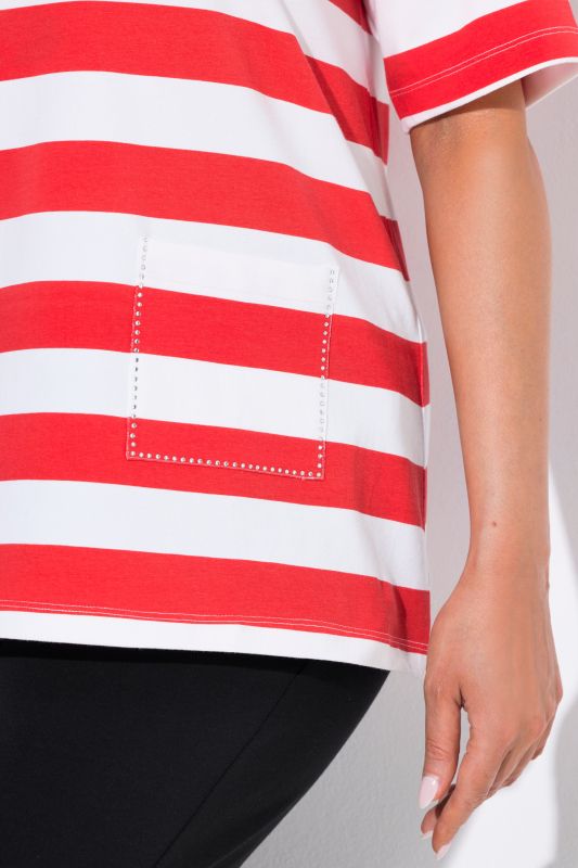 Striped Rhinestone Detail Short Sleeve Tee