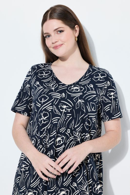 Eco Cotton Sketchbook Garden Short Sleeve Dress