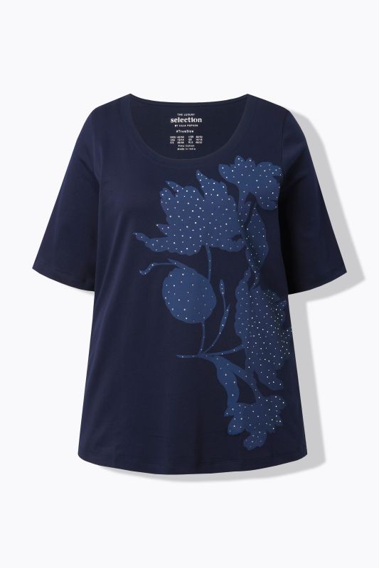 Rhinestone Leaf Motif Short Sleeve Tee