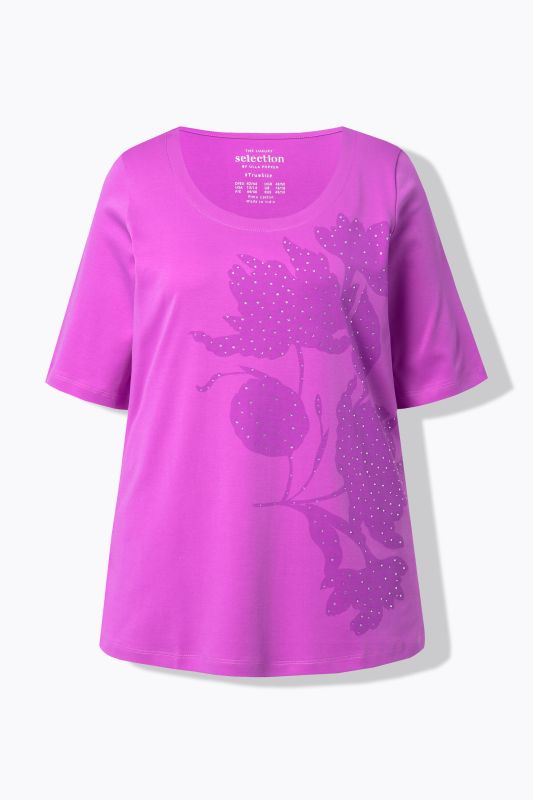 Rhinestone Leaf Motif Short Sleeve Tee