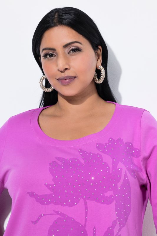 Rhinestone Leaf Motif Short Sleeve Tee