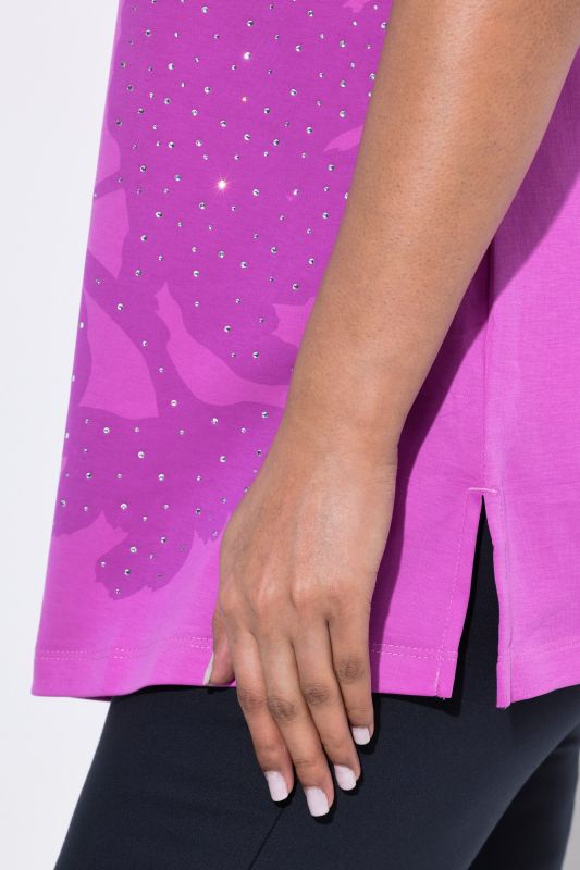 Rhinestone Leaf Motif Short Sleeve Tee