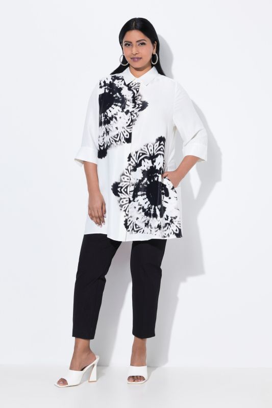 Snowflake Motif 3/4 Sleeve Tunic Blouse
