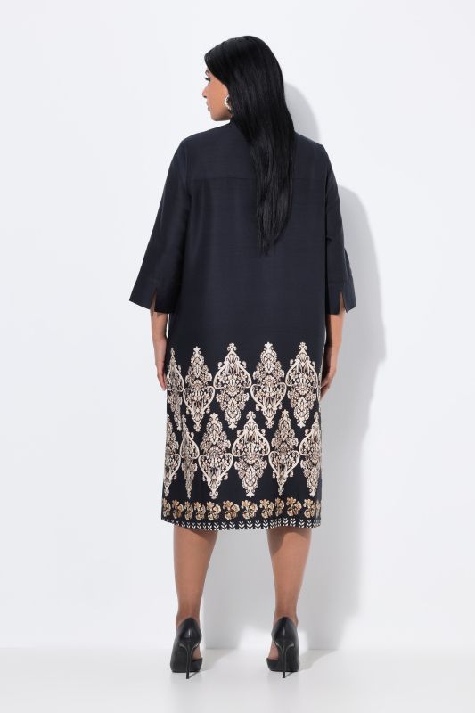 Opulent Border Print 3/4 Sleeve Dress