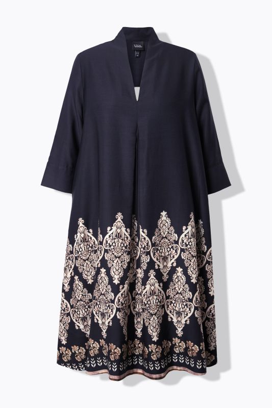 Opulent Border Print 3/4 Sleeve Dress
